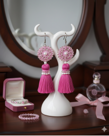 Háčkované  dizajnové náušnice "The Pink Ribbon"